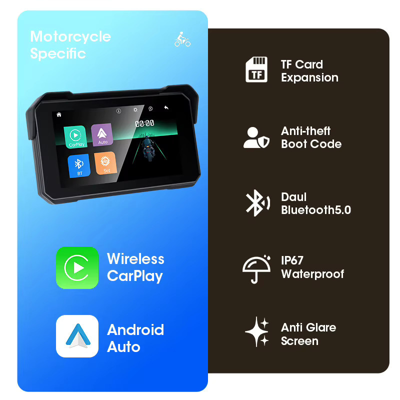Develuck Tragbares Motorrad-Navigationsgerät mit GPS Touchscreen, Kabelloses CarPlay und Android Auto, IPX7 Wasserdicht, Schwarz - Bild 3