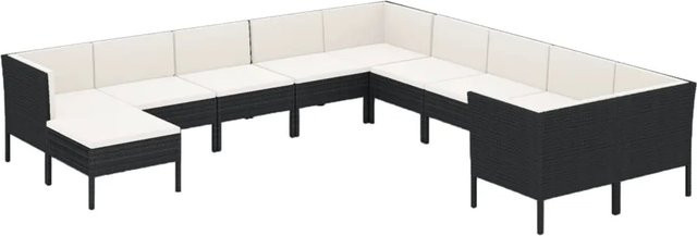 vidaXL 11-tlg Garten-Lounge-Set in U-Form aus Poly Rattan und pulverbeschichtetem Stahl in Schwarz mit Sitzpolstern und Rückenkissen - Bild 1