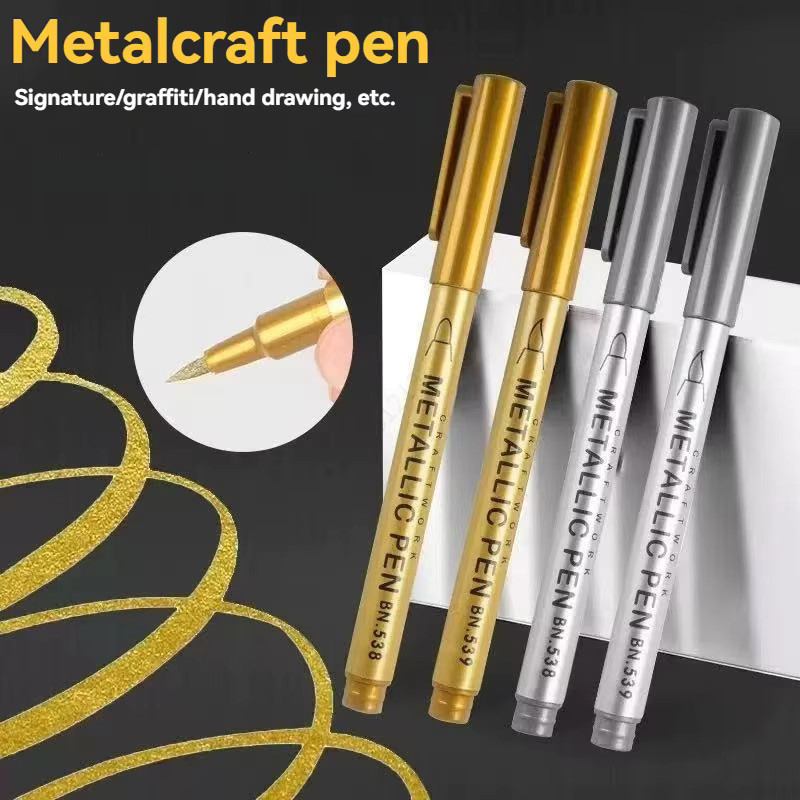 Acrylmarker Set mit Pinselspitze in Gold, Silber und Weiß für Kunst und Schreibwaren - Bild 2