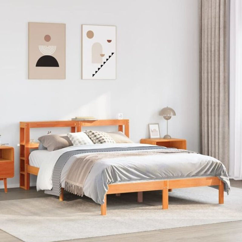 Massivholzbett mit Kopfteil von Vidaxl in Braun, Kiefer, B/T/H: 150 x 200 x 82 cm - Bild 1
