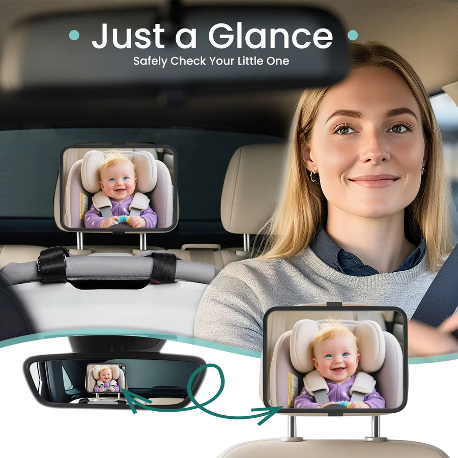 momo&dudu Baby-Auto-Spiegel für Kleinkinder in Schwarz, Grau oder Transparent mit breitem Sichtfeld und bruchsicherer Kristallglas-Optik - Bild 4