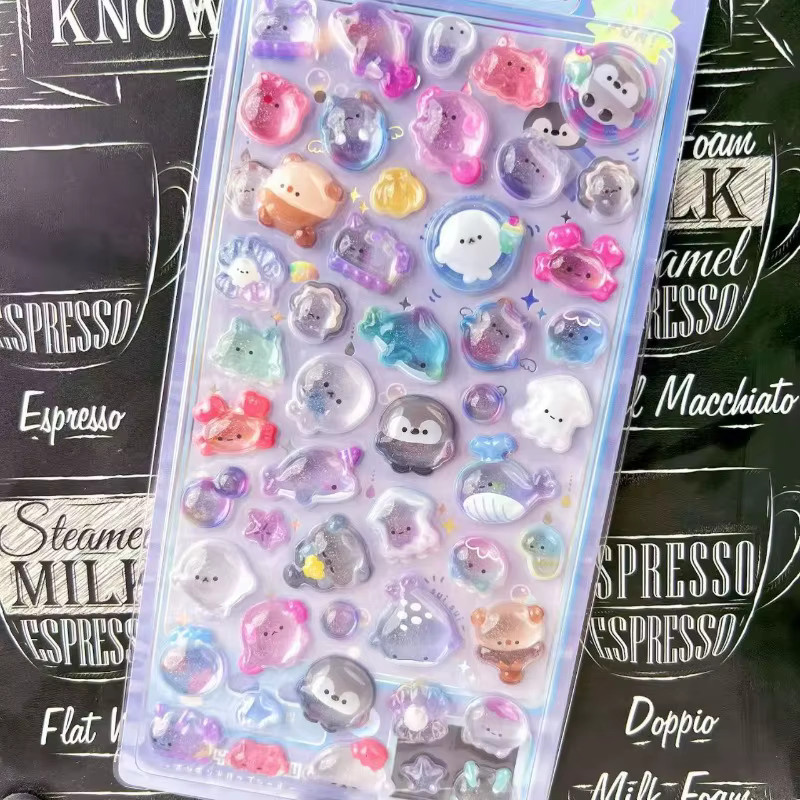 Kawaii 3D-Relief-Aufkleber mit süßen Frucht-Eiscreme-Motiven aus Resin in Türkis und Multicolour für Scrapbooking und DIY-Journaling - Bild 2
