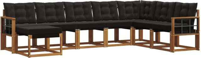 vidaXL Outdoor-Sofagarnitur 8-tlg. in L-Form aus Akazienholz und Textilene, Schwarz/Natur - Bild 1