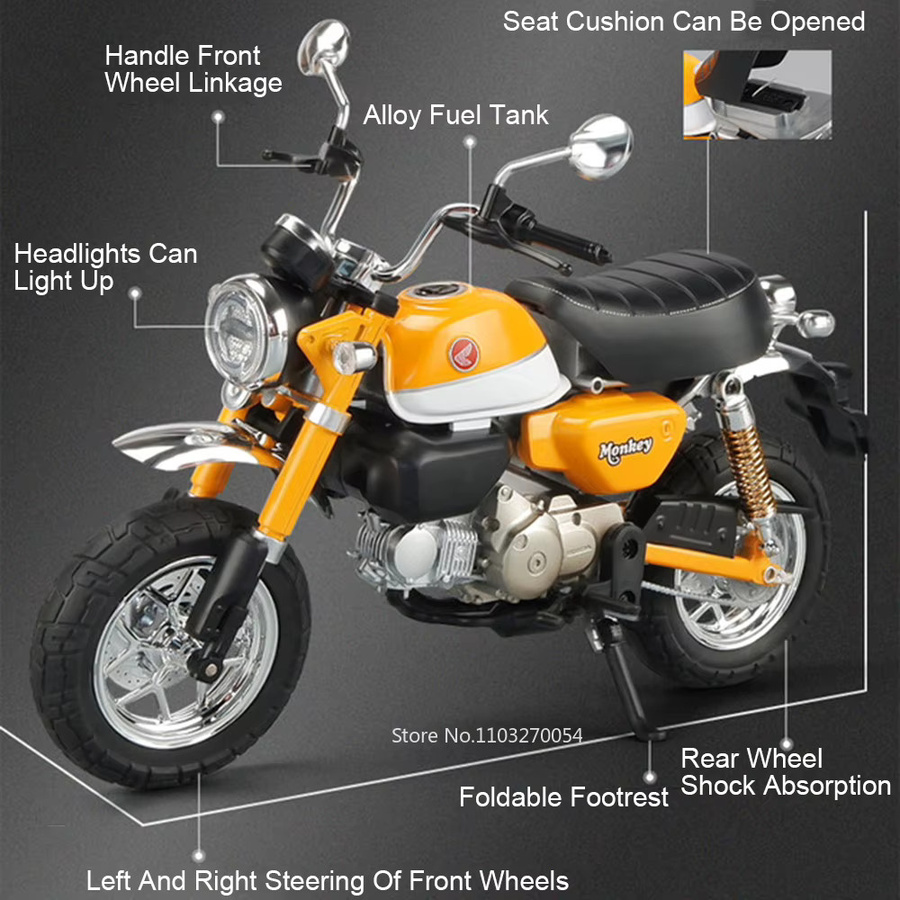 Honda 1:9 Honda Monkey R NineT, Miniatur-Motorrad-Legierungsmodell, mit Licht und Sound - Bild 4