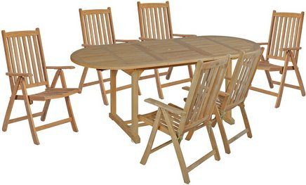 GARDEN PLEASURE Tischgruppe SOLO aus Teakholz in Braun, 7-teilig, ausziehbar, B/T/H: 195 x 160 x 75 cm - Bild 1