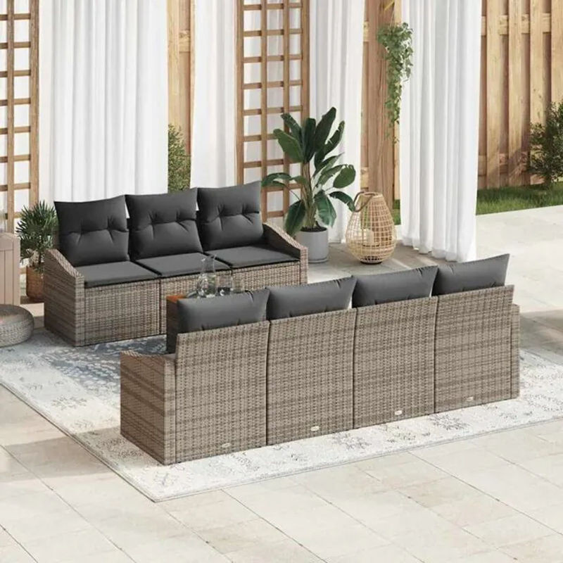 Modernes Garten-Sofa-Set aus Poly-Rattan mit 8 Kissen in Grau von vidaxl - Bild 1