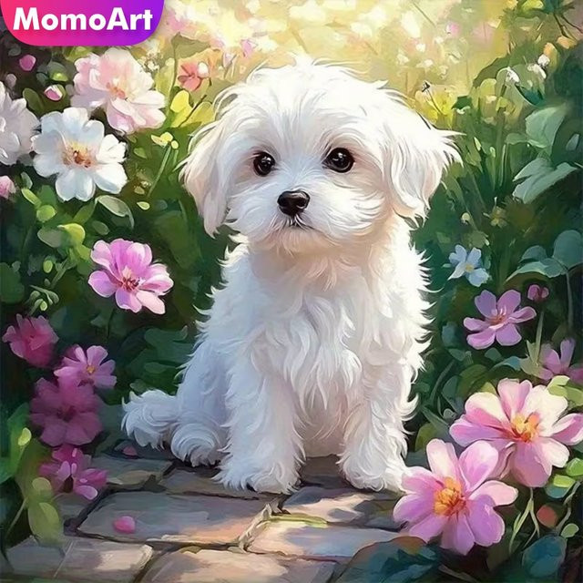 Momoart Diamantmalerei Hund mit Blumenmotiv als DIY Strass-Stickerei Set in Multicolour, B/H: 20 x 20 cm - Bild 1