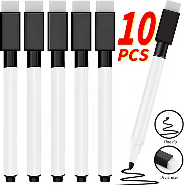 2-in-1 Whiteboard-Markierungsstift in Schwarz, trocken abwischbarer Schreib- und Zeichenstift für Schule und Büro - Bild 1