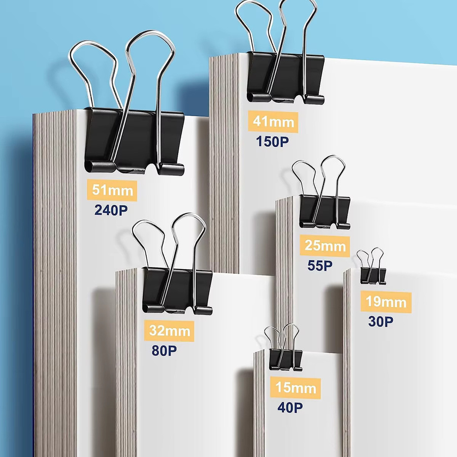 12 Stück Binder Clips mit langem Hebel in Schwarz aus Metall für Büro und Schule - Bild 2