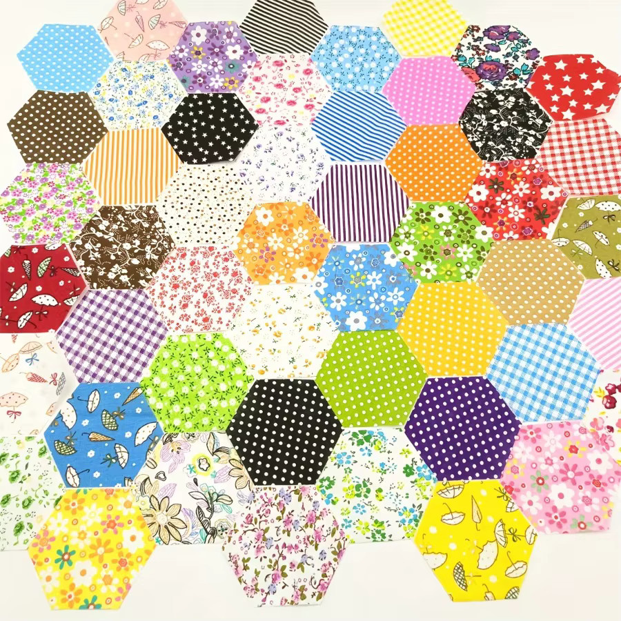 200 Stück Patchwork-Stoff in Sechseck-Form, bunte Muster für Scrapbooking und Nähen, Multicolour - Bild 3