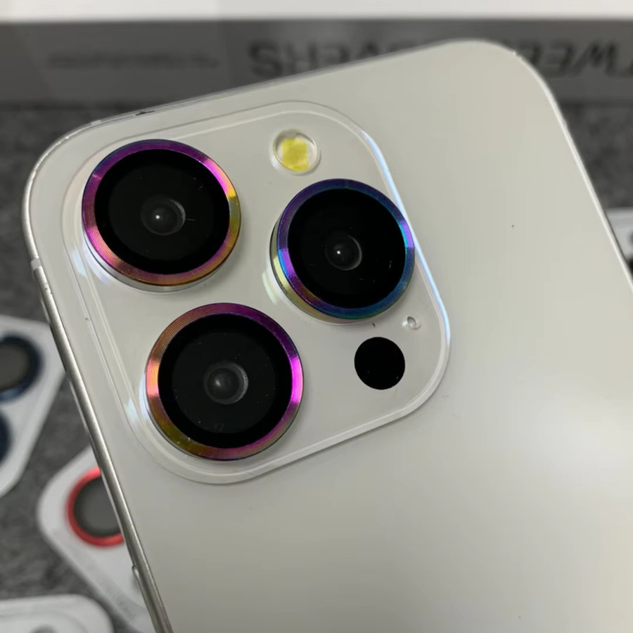 Farin Ring Kamera Objektivschutzglas Set für Apple iPhone 11 12 13 14 15 Pro Max Mini Plus in Silber - Bild 3