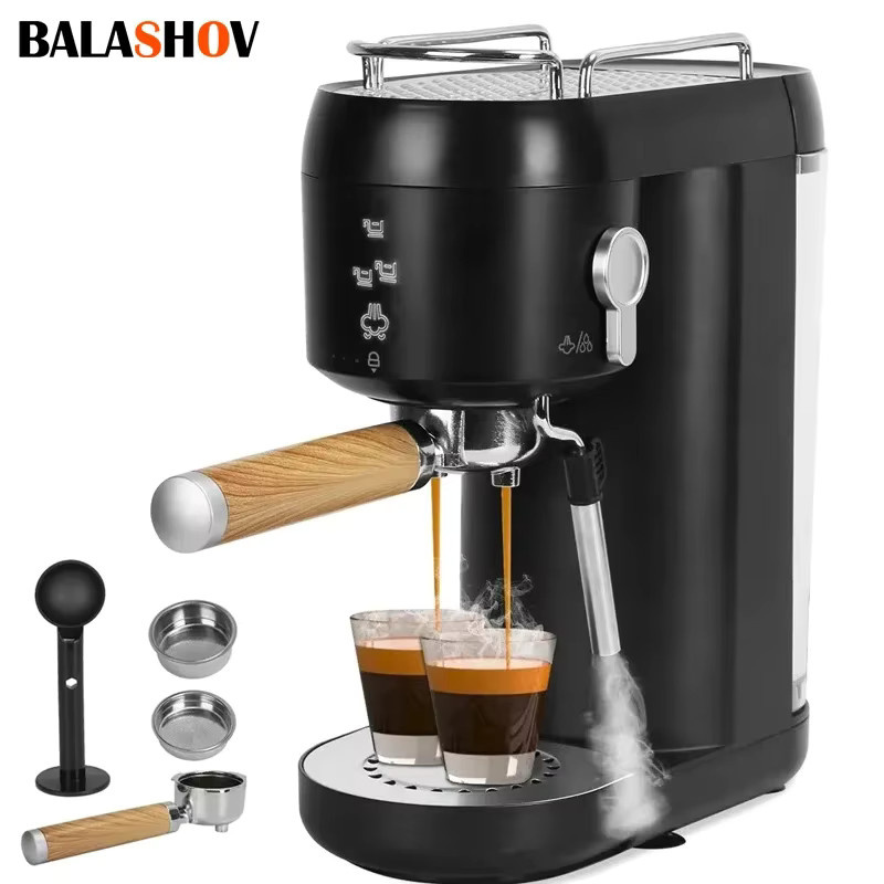 BALASHOV Halbautomatische Espressomaschine mit 20 Bar Druck, Edelstahl und Dampfdüse, Silber-Schwarz - Bild 2