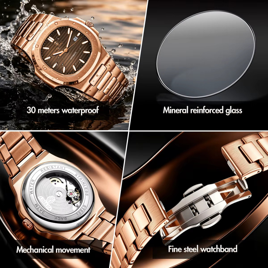 AIMANA Automatik-Armbanduhr, Edelstahl, Roségold, Herren - Bild 6