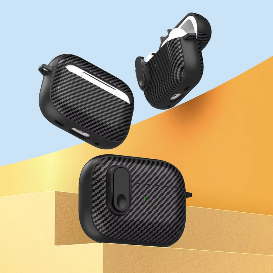 Stoßfeste Carbon Fiber Schutzhülle für Apple AirPods Pro 1, 2 und 3 Generationen in Schwarz - Bild 3