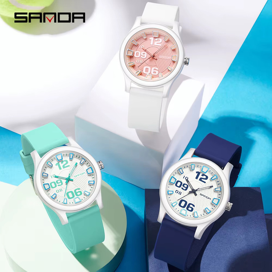SANDA Kinder-Quarzuhr, Silikonband, Weiß, Blue White - Bild 3