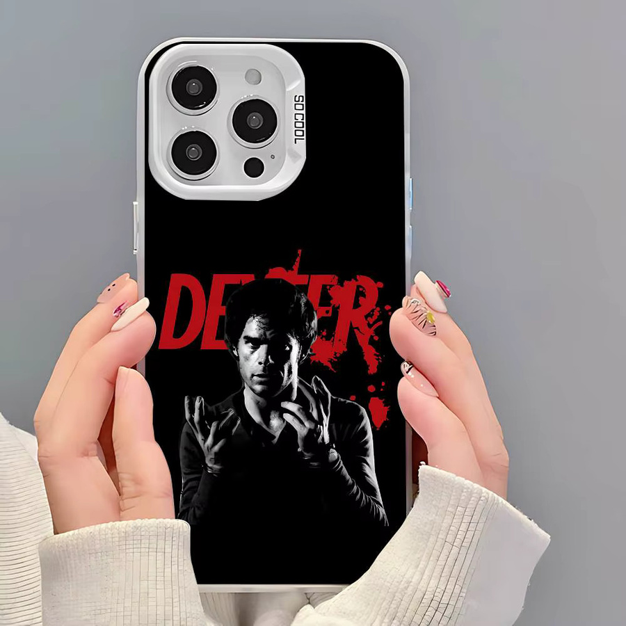 D-Dexter M-Morgan Handyhülle für iPhone 17 16 15 14 13 12 11 Pro Max X XS XR Stoßfeste IMD Schutzhülle Galvanisch Versilbert in Schwarz und Silber - Bild 4