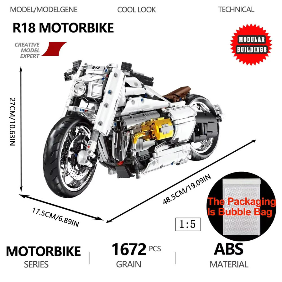 Yangkili MOC Technische R18 Motorrad Bausteine, Sport Modell, Kunststoff - Bild 3