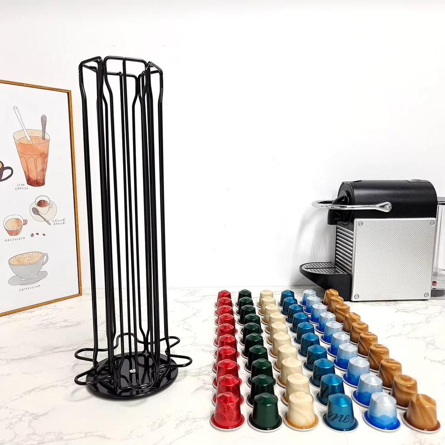 Nespresso Kaffeekapselhalter für 60 Kapseln, 360 Grad drehbarer Metall-Aufbewahrungsständer in Schwarz oder Silber, Höhe: 37,5 cm - Bild 2