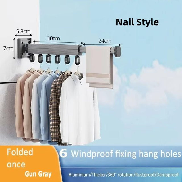 Wäscheständer zur Wandmontage von Yiran Furniture, faltbar und drehbar aus Aluminium, grau - Bild 1