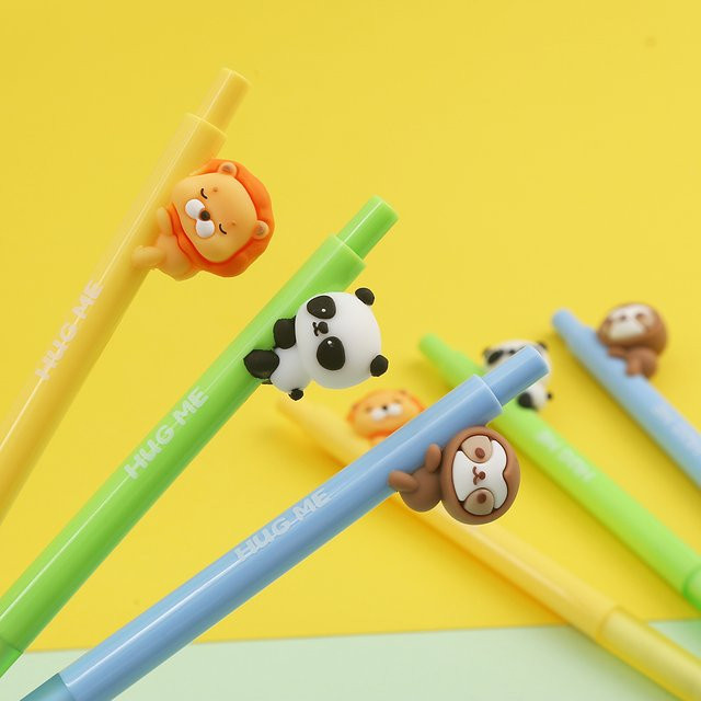3er Set mechanische Gel-Stifte mit Tierfiguren Löwe und Panda in Mehrfarbig - Bild 1