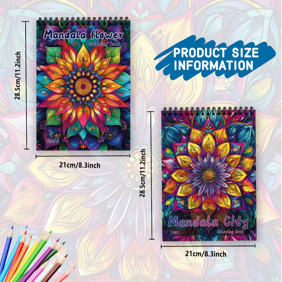 2-teiliges Mandala-Malbuch-Set für Erwachsene mit 30 einzigartigen Designs in Multicolour, Breite: 74,17 cm, Tiefe: 21,08 cm - Bild 2