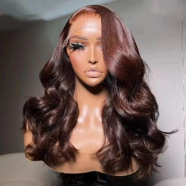 Body Wave Jungfrau-Perücke, Schokoladenbraun, 18 Zoll, 250% Dichte, 13x4 HD-Spitze, Unisex - Bild 1