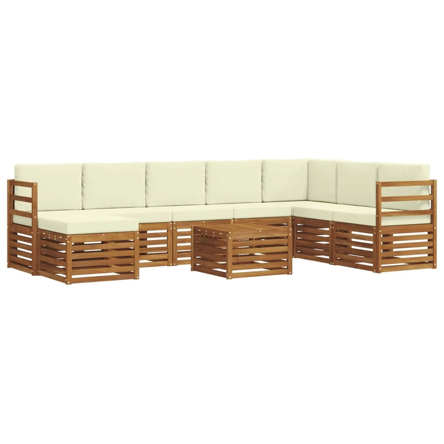 vidaXL Sofagarnitur 9-teilig aus Massivholz Akazie in Natur und Creme mit Polsterung und Kissen - Bild 2