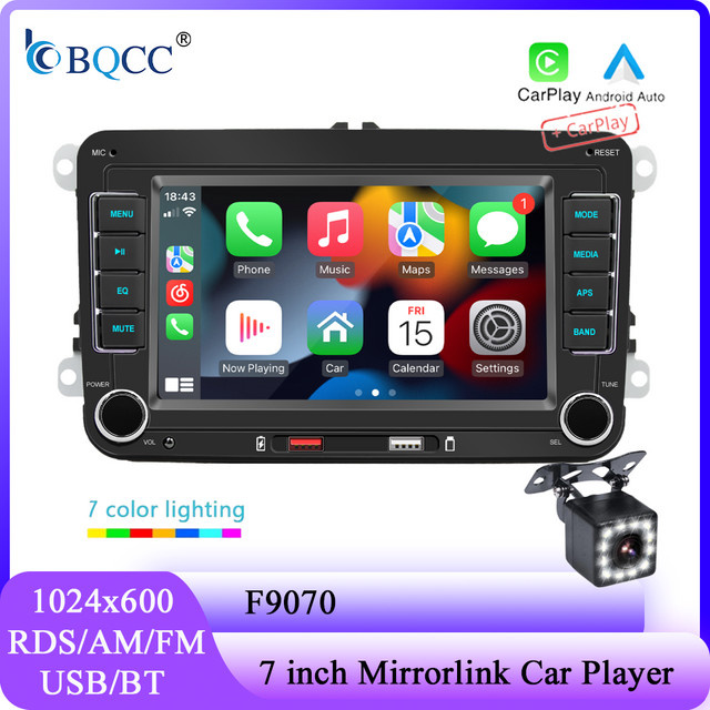 BQCC 2 DIN 7 Zoll MP5 Autoradio mit FM AM RDS Mirrorlink Carplay und Android Auto in Schwarz für Volkswagen VW CC Passat B7 Polo Golf 5 6 - Bild 1