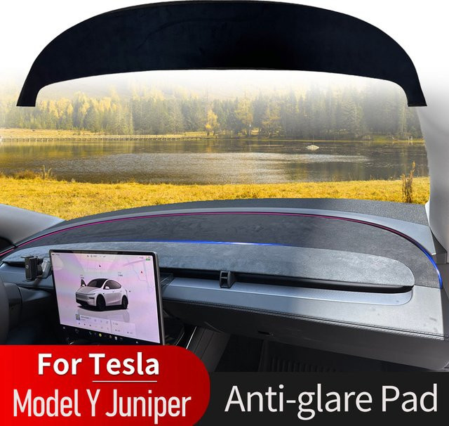 Tesmayx Armaturenbrett-Abdeckung aus Wildleder für Tesla Model Y Juniper 2025 2026, Sonnenschutz mit UV-Schutz und rutschfester Matte, Schwarz - Bild 1