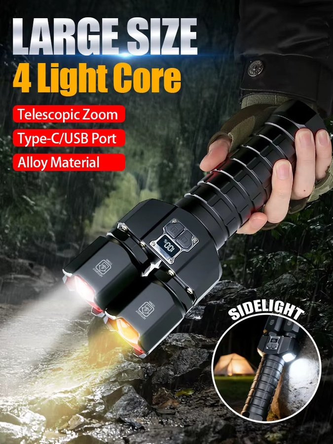 Heinast LED-Taschenlampe mit Doppellichtquelle, USB-aufladbar, Zoom-Funktion, Schwarz - Bild 7