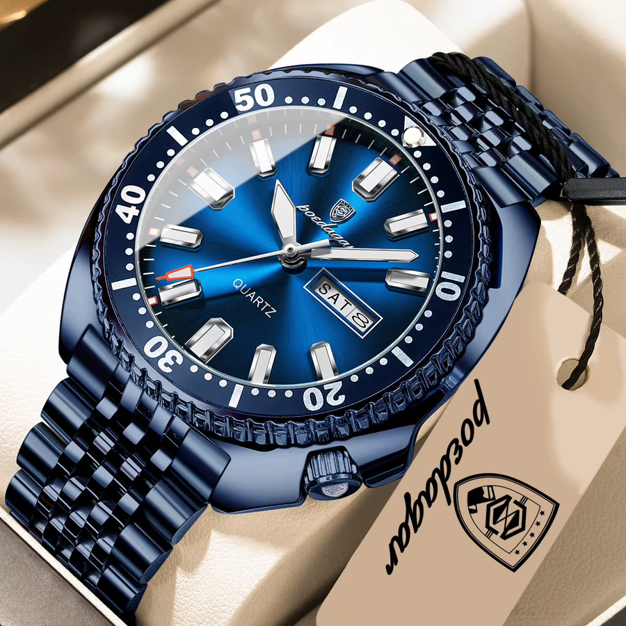 POEDAGAR Armbanduhr Edelstahl, Quarz, Blau, Herren - Bild 2
