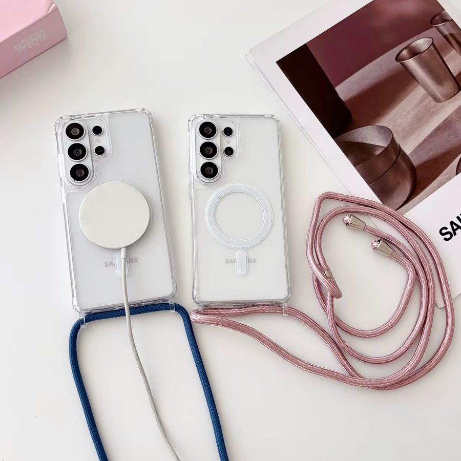 MagSafe Magnetischer Umhängegurt und transparente Stoßfeste Handyhülle für Samsung Galaxy S26 S25 Ultra S24 S23 Plus in Transparent und Blau - Bild 3