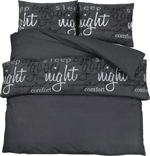 vidaXL Bettwäsche-Set aus Baumwolle in Schwarz mit Deckenbezug und 2 Kissenbezügen, B/H: 240 x 220 cm, Kissen: 65 x 65 cm - Bild 1