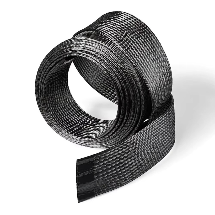 Hochtemperaturbeständige Glasfaserkabelummantelung in Schwarz mit 6 mm Hohlgeflecht als leitfähiges Band und Drahtabschirmhülle - Bild 4