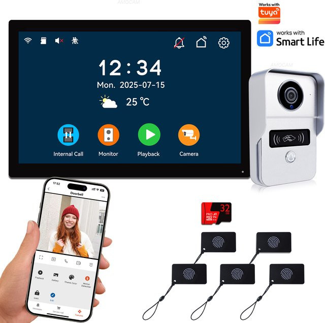 AMOCAM Digitales Video-Gegensprechsystem mit WLAN-Monitor und 1080P Kamera, kabellose Video-Türklingel kompatibel mit Tuya - Bild 1