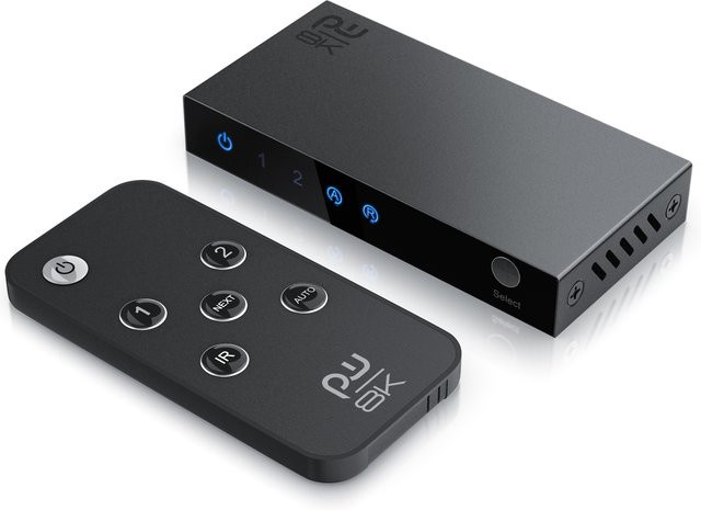Primewire 8K HDMI Switch 2.1a in Schwarz mit 2 Eingängen und 1 Ausgang, unterstützt 7680 x 4320 UHD II (4320p) 60 Hz, HDR, 3D, CEC, HDCP 2.3, VRR, QFT und ALLM - Bild 1
