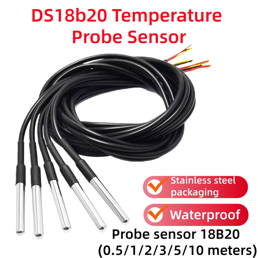 DS18B20 Wasserdichter Temperatur-Sensor mit Edelstahl-Sonde und Gewinde für Arduino in Schwarz oder Silber - Bild 2