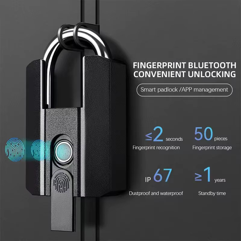luxuglow Intelligentes Bluetooth-Fingerabdruck-Vorhängeschloss mit TTLock App-Steuerung und Schlüssel, Farbe: Schwarz - Bild 2