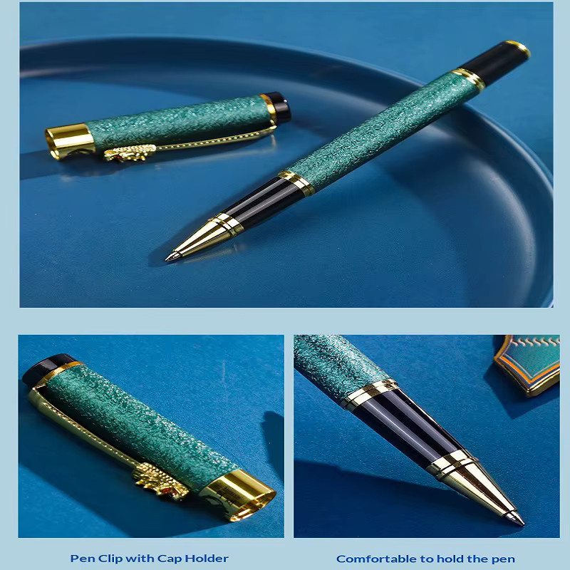 Sanxingdui Schlüsselanhänger und Gelstift-Set aus Messing mit Bronzekopf-Ornament und schwarzer Tinte in Gelb und Multicolour - Bild 4