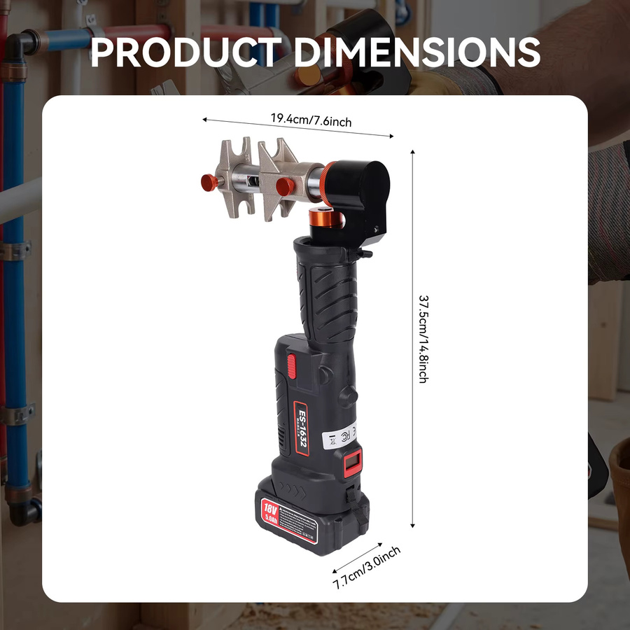 Podofo ES 1632 Elektrisches Hydraulisches Erweiterungspresswerkzeug 18V Schwarz, PEX-Pressbereich 16-32mm, 16KN Hochleistungswerkzeug für Wasserrohrinstallationen - Bild 3