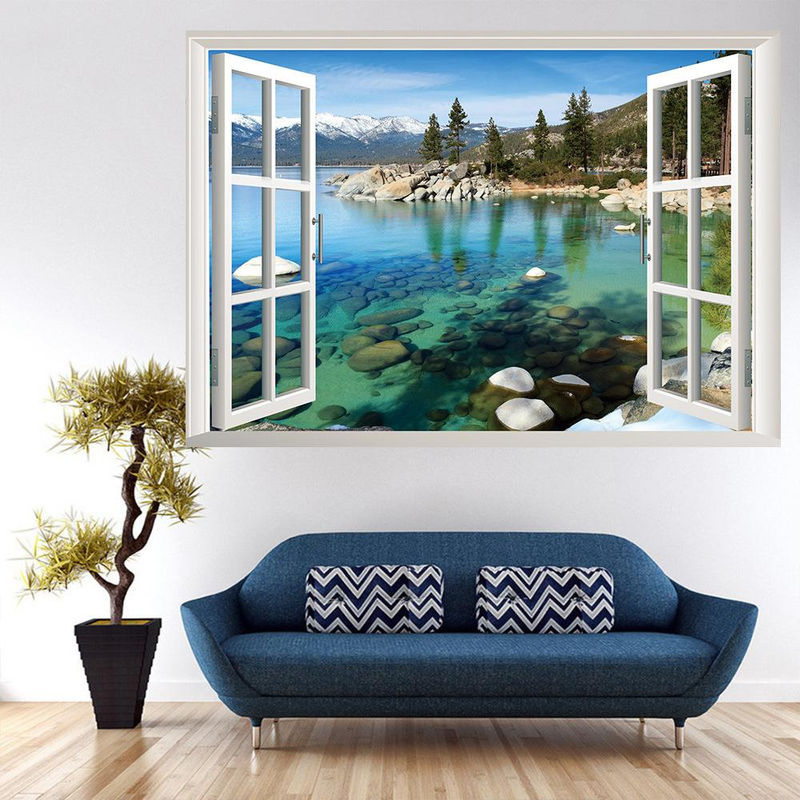 Hoom decor 3D Wandaufkleber Berg Wald Landschaft als Falsches Fenster für Wohnzimmer und Schlafzimmer, Breite: 57 cm, Höhe: 90 cm - Bild 6
