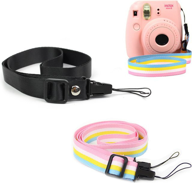 Regenbogen Schultergurt für Fujifilm Instax Mini Kameras in Multicolour und Schwarz - Bild 1