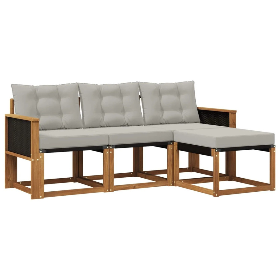 vidaXL Outdoor-Sofagarnitur L-Form aus Akazienholz mit Textilene und 4 Kissen in Grau und Natur - Bild 2