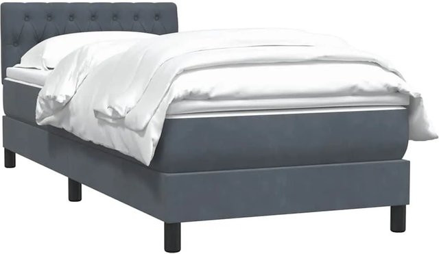 vidaXL Boxspringbett mit Matratze in Dunkelgrau und Weiß, Hybrid-Design aus Samt mit Taschenfederkern, B/T/H: 80 x 210 cm - Bild 1