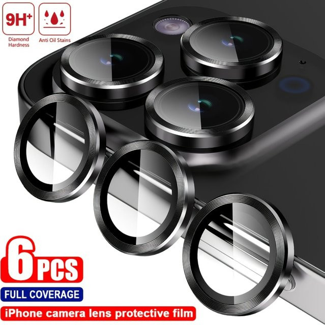 NNBILI 6er-Set Kameraobjektivschutzfolien aus gehärtetem Glas in Schwarz passend für iPhone 17 16 15 14 13 12 Pro Max und 13 Mini - Bild 1