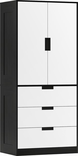 HOMCOM Schlafzimmerkleiderschrank 2-türig mit Soft-Close und 3 Schubladen, moderner Garderobenschrank mit Kleiderstange, Weiß und Schwarz, B/T/H: 80 x 50 x 180 cm - Bild 1