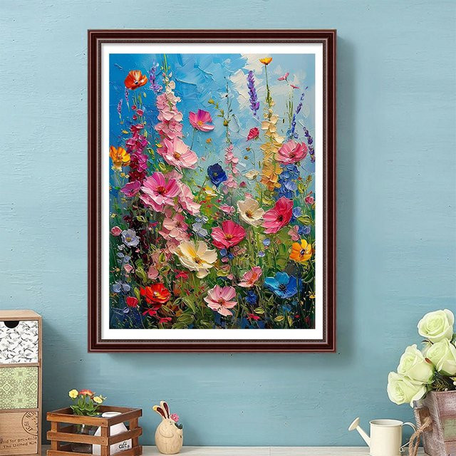 NUOYING 5D DIY Vollquadratisches Diamant-Gemälde Bunte Blumen Landschaft als Strass-Mosaik Wanddeko Multicolor - Bild 1