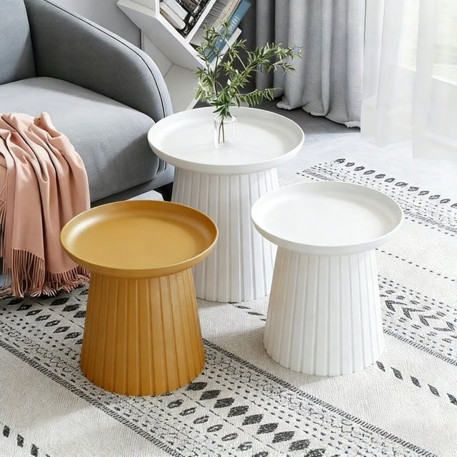 LIUSHADUOLA Couchtisch im skandinavischen Design mit pilzförmigem Stil in Beige und Weiß matt - Bild 1