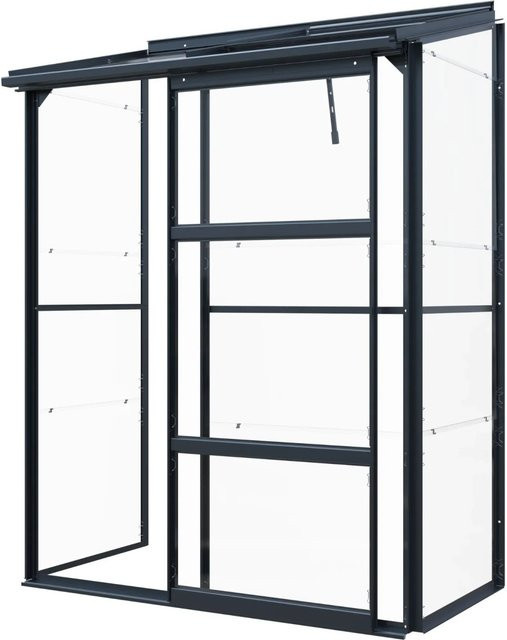 Osoltus Premium Anlehngewächshaus aus Aluminium und Echtglas in Schwarz mit Schiebetür - Bild 1
