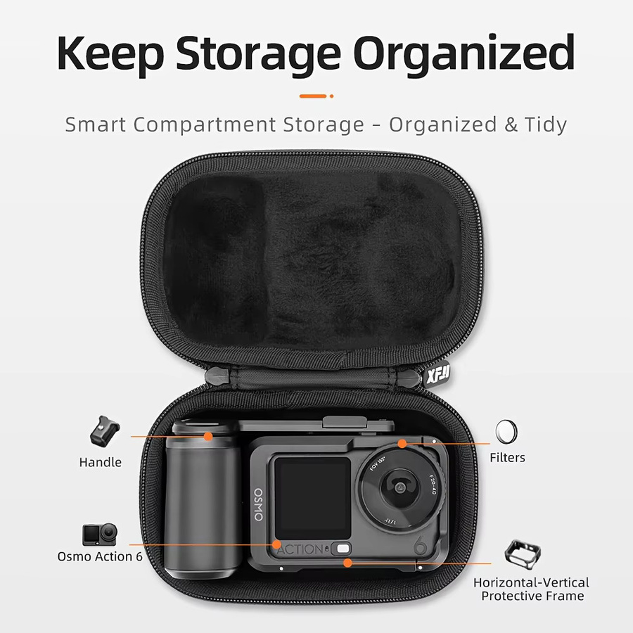 Tragetasche für DJI Osmo Action 6 5 Pro 4 3 und Insta360 Ace Pro2, kleine Aufbewahrungstasche und Schutzhülle mit Handschlaufe, Schwarz - Bild 2